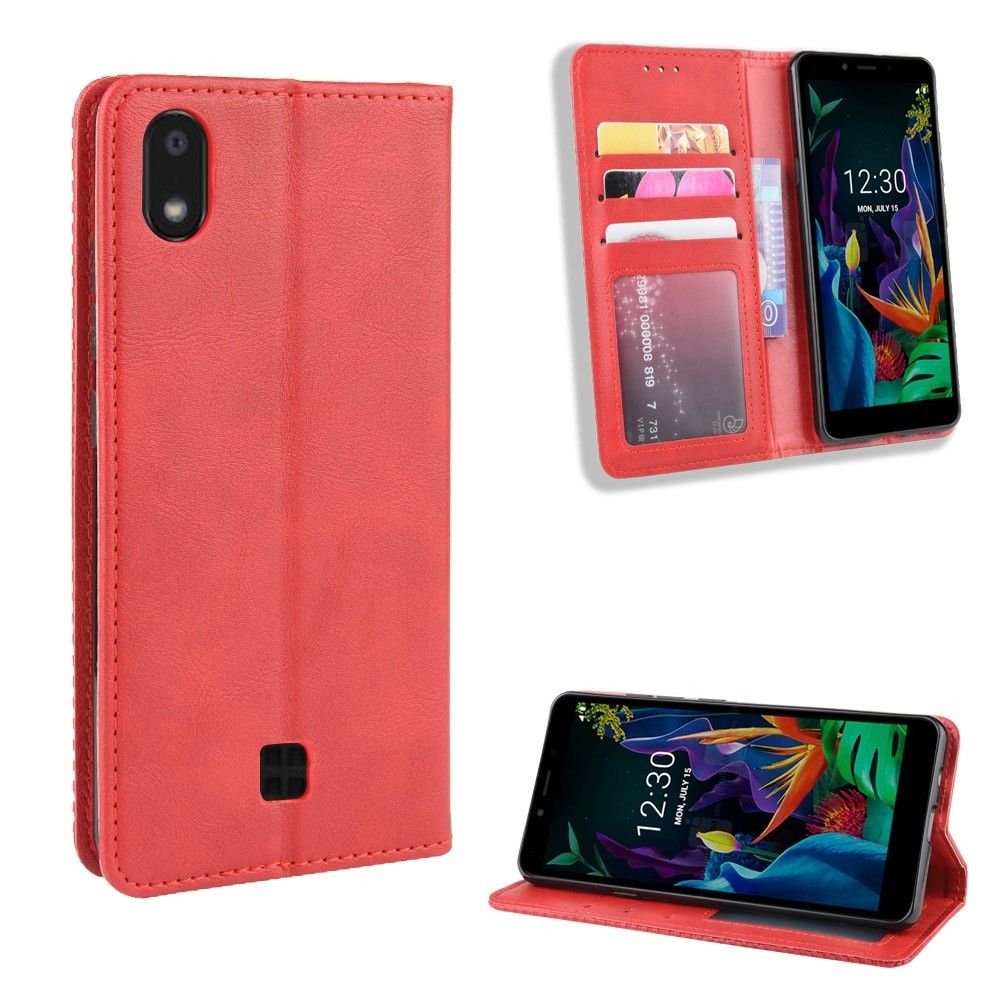 marque generique - Etui en PU style vintage avec support rouge pour votre LG K20 (2019) - Coque, étui smartphone