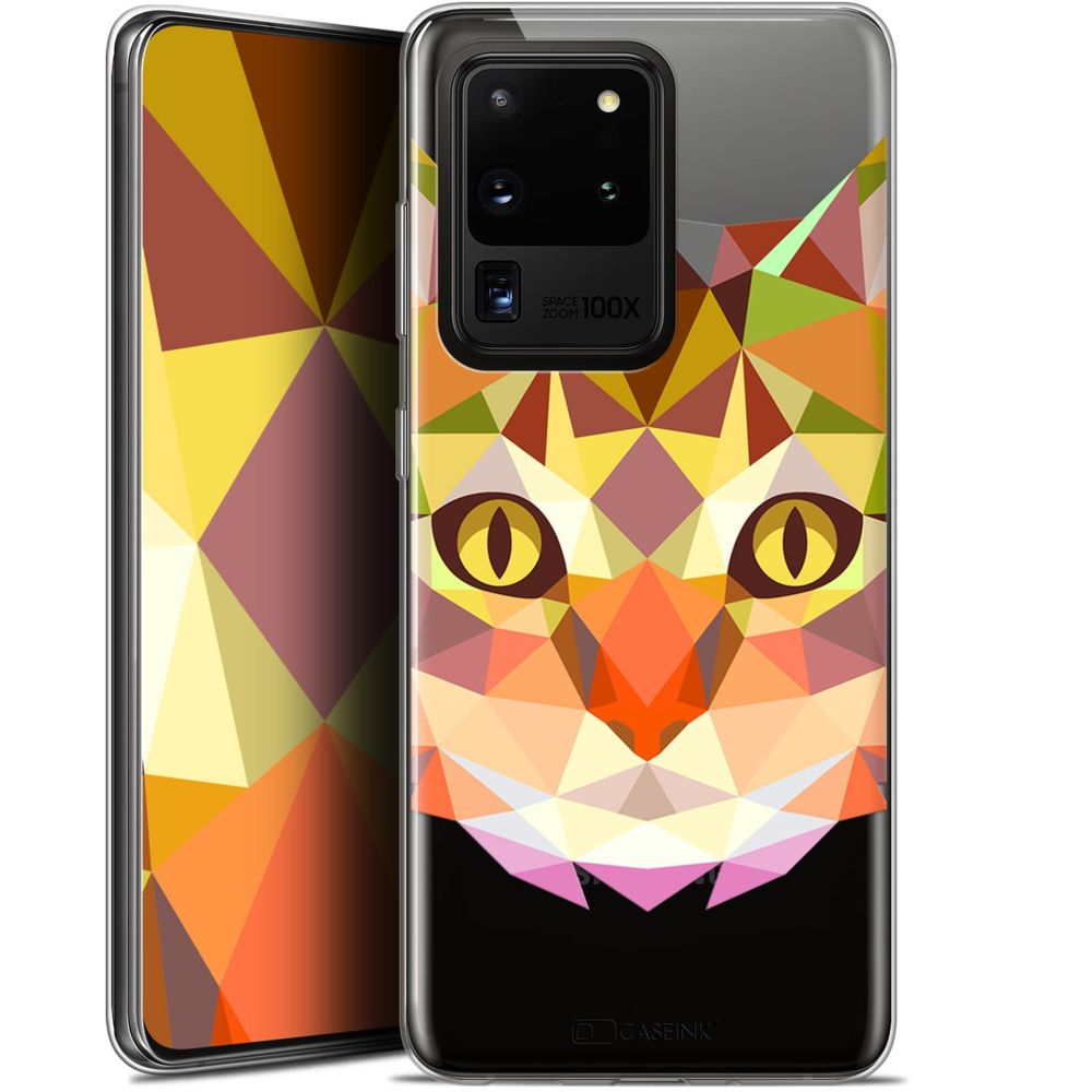 Caseink - Coque Pour Samsung Galaxy S20 Ultra (6.9 ) [Gel HD Polygon Series Animal - Souple - Ultra Fin - Imprimé en France] Chat - Coque, étui smartphone