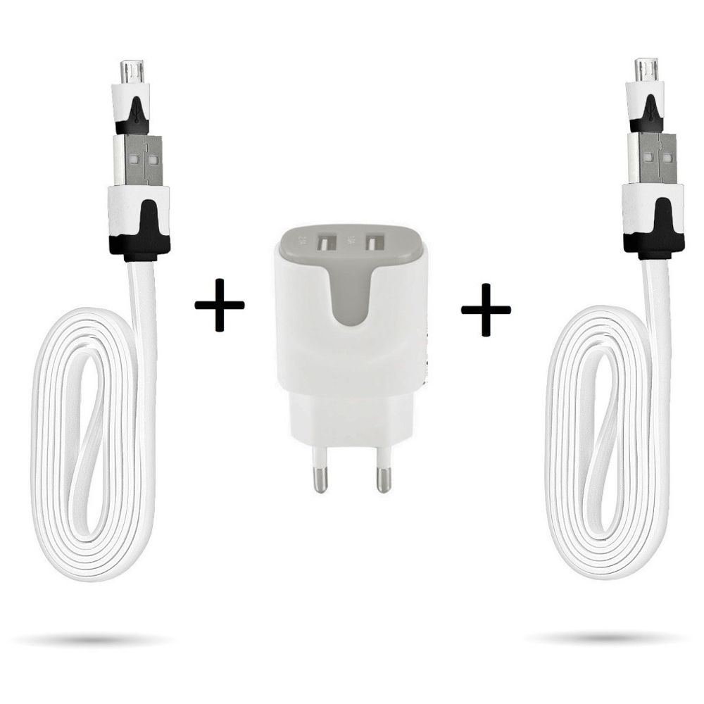 Shot - Pack pour WIKO Highway Pure Micro-USB (2 Cables Chargeur Noodle + Double Prise Couleur Secteur) Android - Chargeur secteur téléphone