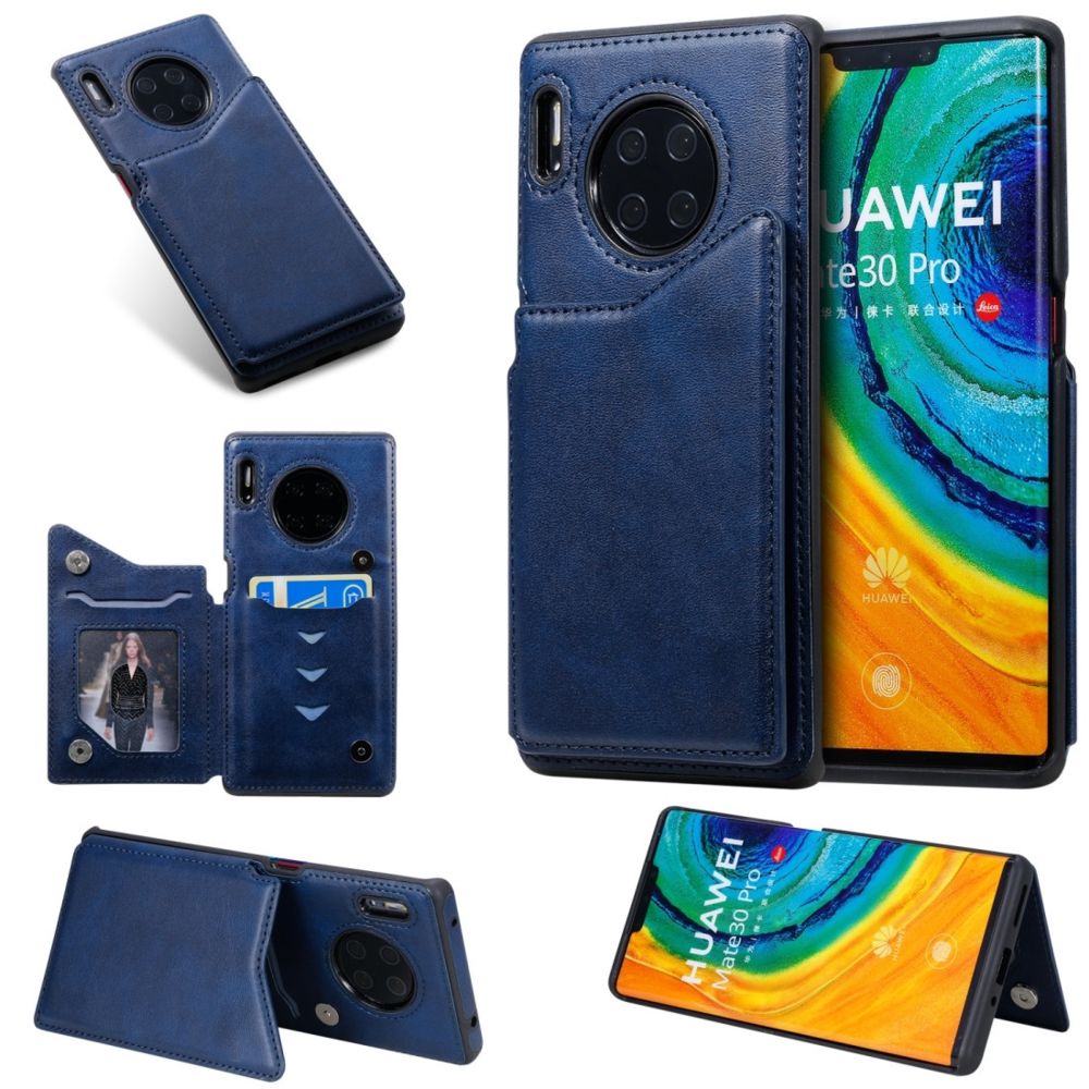 Wewoo - Housse Étui Coque Pour Huawei Mate30 Pro Solid Color Calf Texture Antichoc de protection avec fentes cartes et cadre photo bleu - Coque, étui smartphone