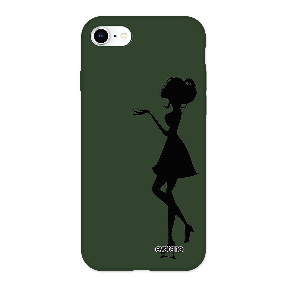 Evetane - Coque iPhone 7/8/ iPhone SE 2020 Silicone Liquide Douce vert kaki Silhouette Femme Ecriture Tendance et Design Evetane - Coque, étui smartphone