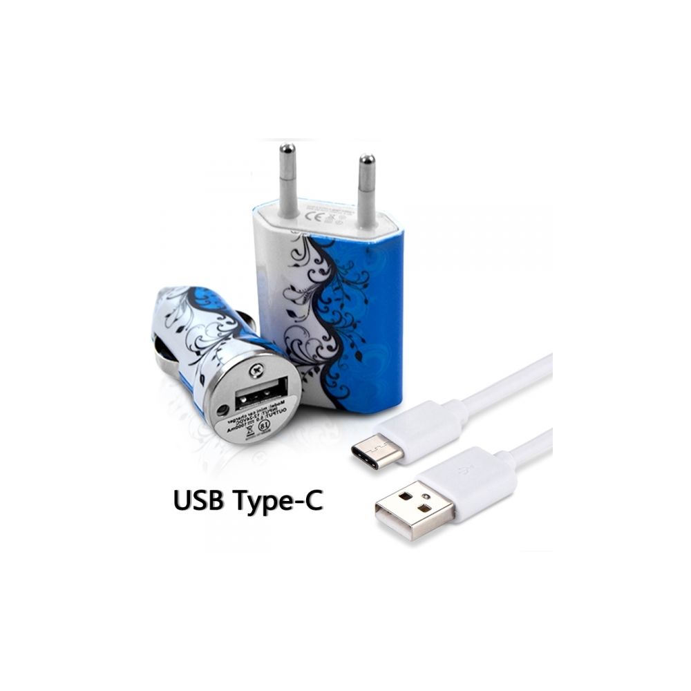 Karylax - Chargeur Secteur Voiture Câble USB Type C motif HF25 pour OnePlus 6 - Support téléphone pour voiture