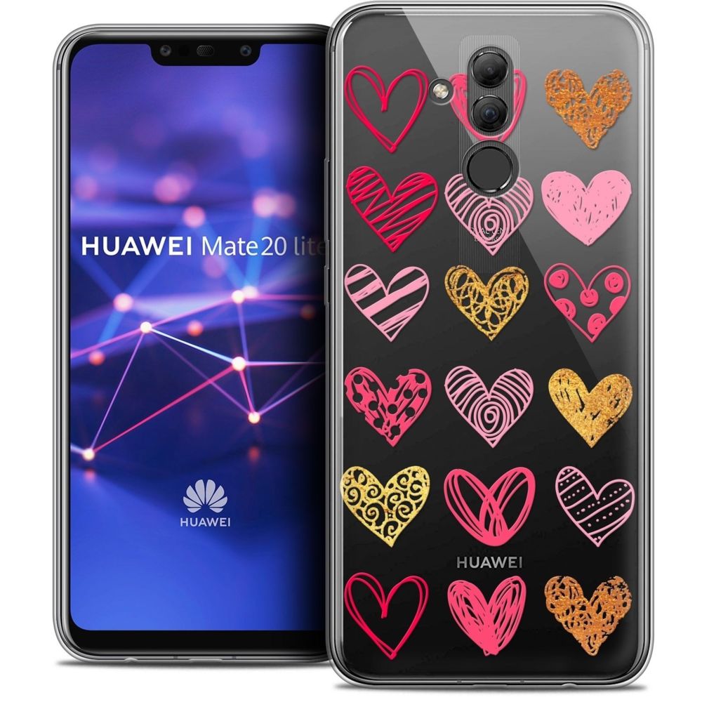 Caseink - Coque Housse Etui Huawei Mate 20 Lite (6.3 ) [Crystal Gel HD Collection Sweetie Design Doodling Hearts - Souple - Ultra Fin - Imprimé en France] - Coque, étui smartphone