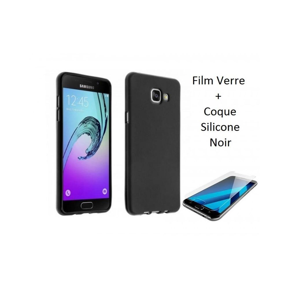 marque generique - Film Verre + Coque Silicone Noir TPU Ultra Slim Souple Samsung Galaxy A3 2017 - Coque, étui smartphone