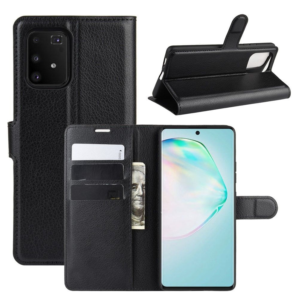 marque generique - Etui en PU avec support noir pour votre Samsung Galaxy A91/M80s/S10 Lite - Coque, étui smartphone
