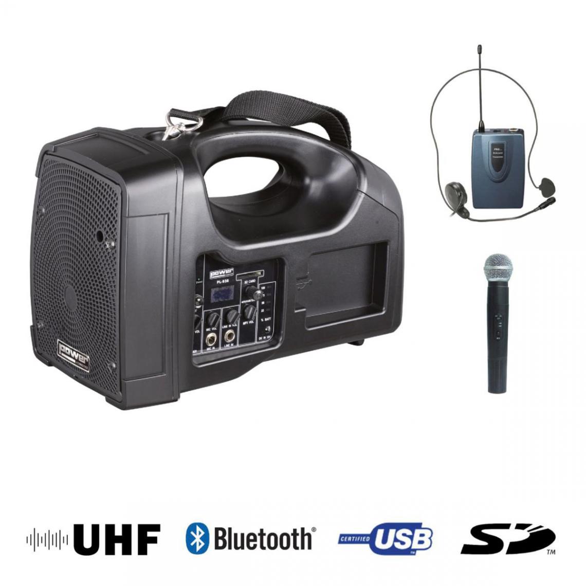 Power Acoustics - SONO PORTABLE BE 1400 UHF PT + USB + 1 MICRO MAIN + 1 BODY PACK SERRE-TÊTE UHF - Sonorisation portable