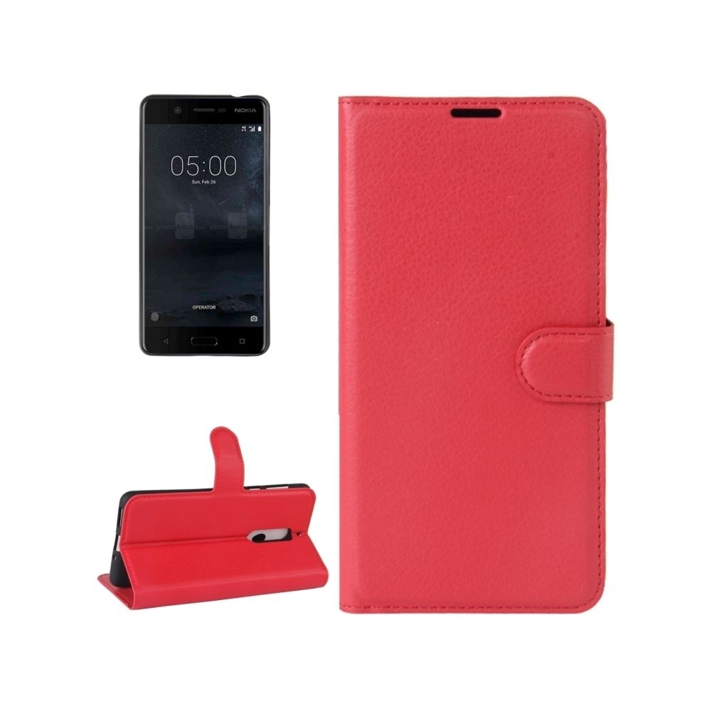 Wewoo - Housse Étui rouge pour Nokia 5 Litchi Texture en cuir flip horizontale avec support & Slots de cartes Portefeuille - Coque, étui smartphone