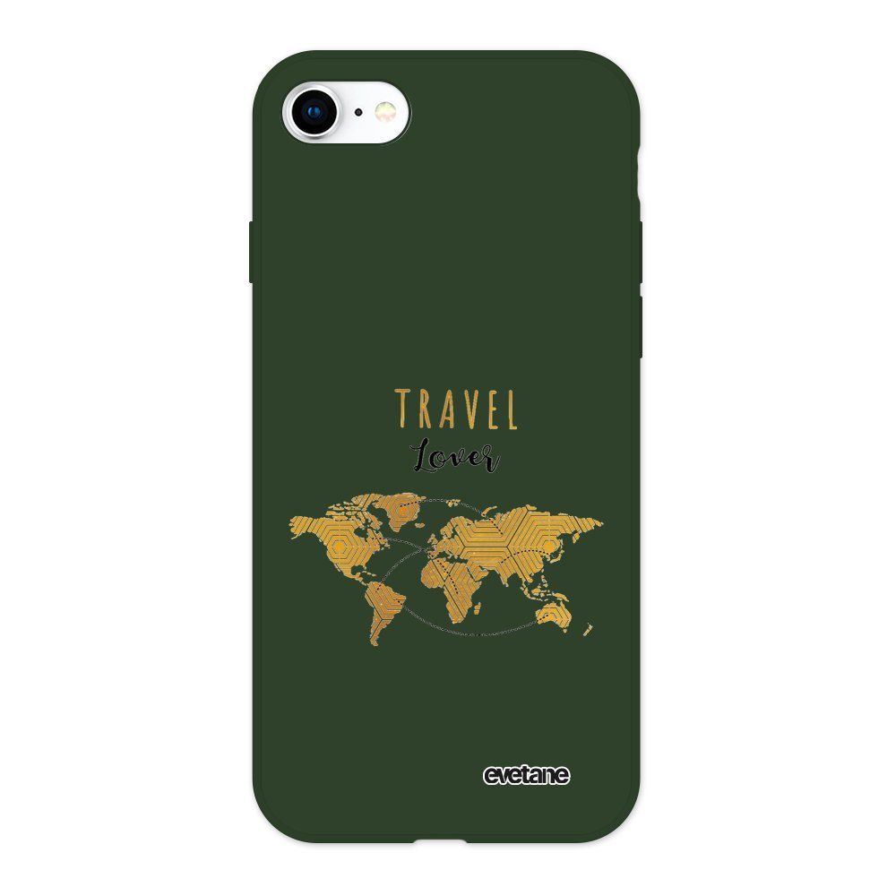 Evetane - Coque iPhone 7/8/ iPhone SE 2020 Silicone Liquide Douce vert kaki Travel Lover Ecriture Tendance et Design Evetane - Coque, étui smartphone