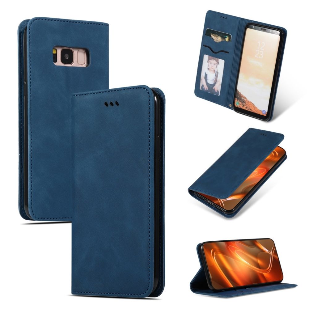 Wewoo - Housse Coque Etui en cuir avec rabat horizontal magnétique Business Skin Feel pour Galaxy S8 bleu marine - Coque, étui smartphone