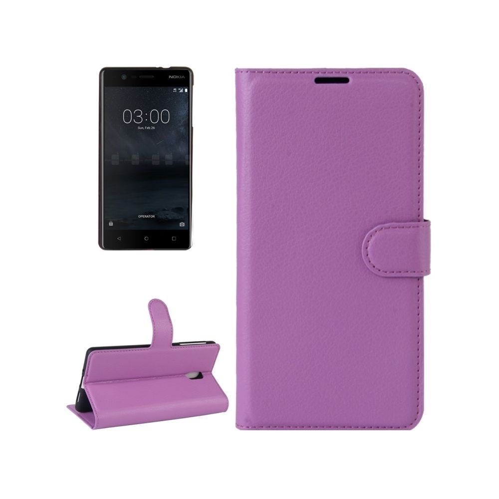Wewoo - Housse Étui Violet pour Nokia 3 Litchi Texture en cuir flip horizontal avec support et Slots de cartes Portefeuille - Coque, étui smartphone