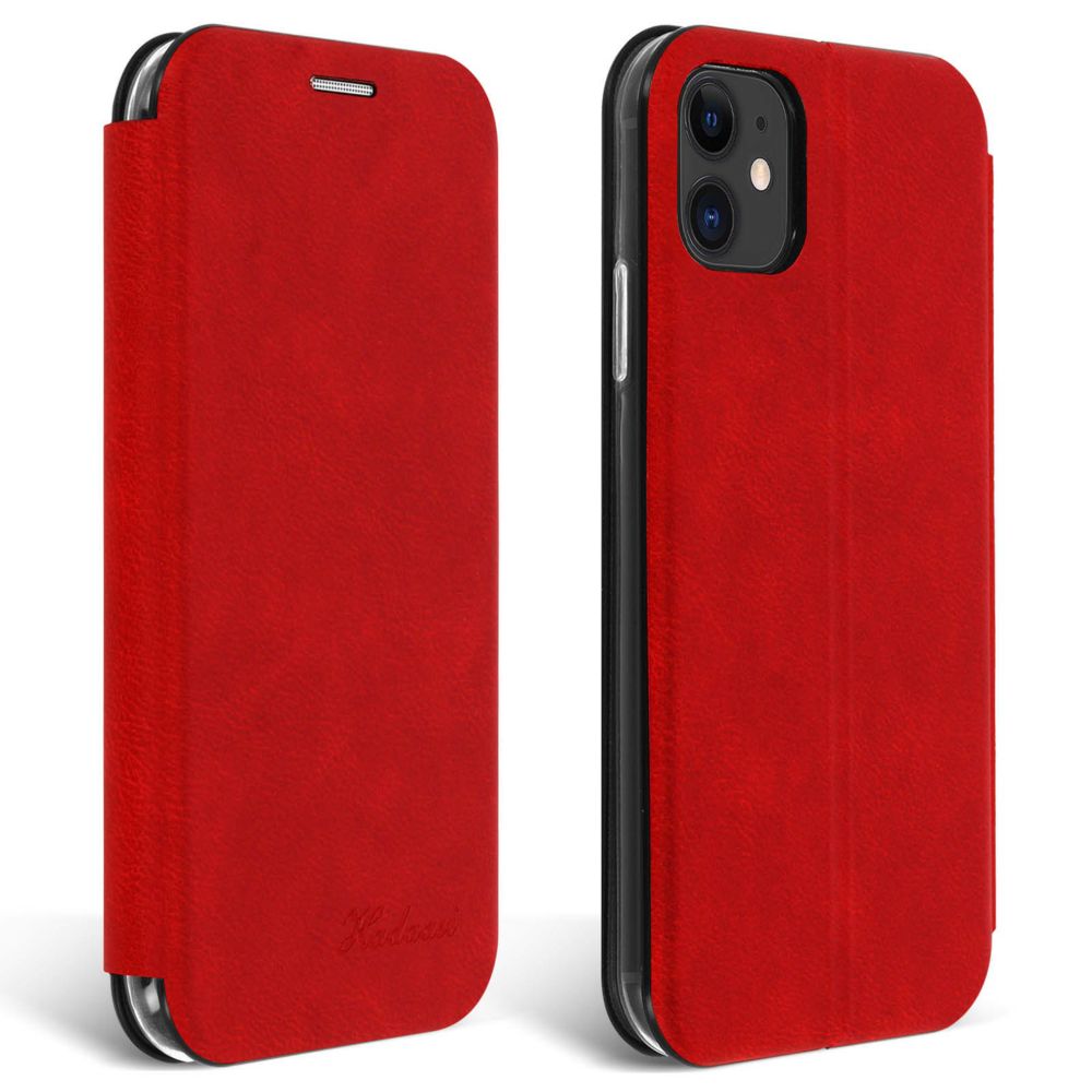 Avizar - Étui Apple iPhone 11 Housse Cuir Texturé Clapet Porte-carte Support Vidéo Rouge - Coque, étui smartphone