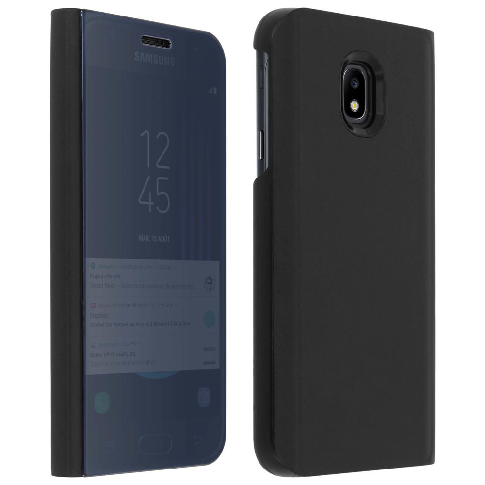 Avizar - Etui Galaxy J3 2017 Housse Folio Clapet Translucide Design Effet Miroir Noir - Coque, étui smartphone