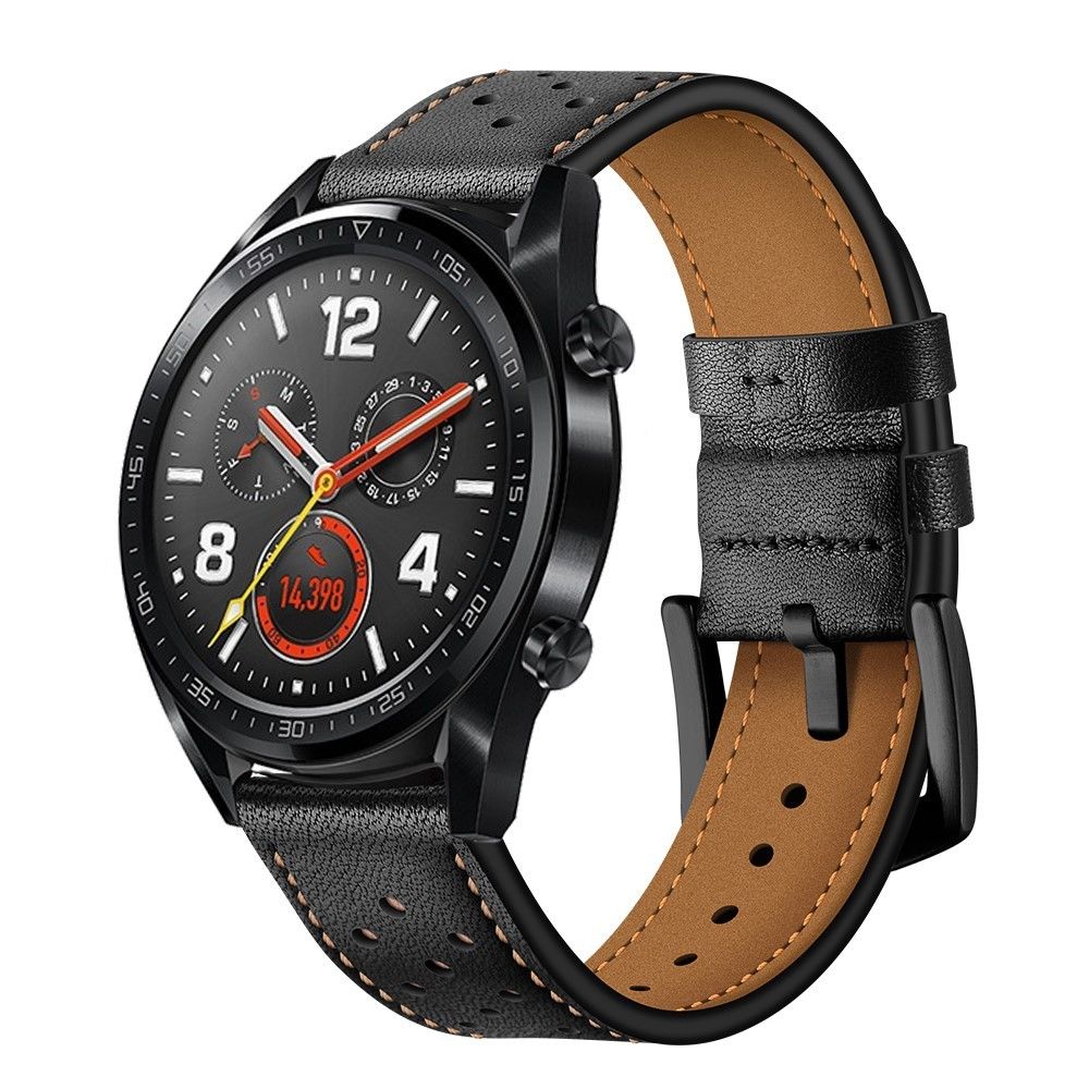 marque generique - Bracelet en cuir véritable noir pour votre Huawei Watch GT - Autres accessoires smartphone