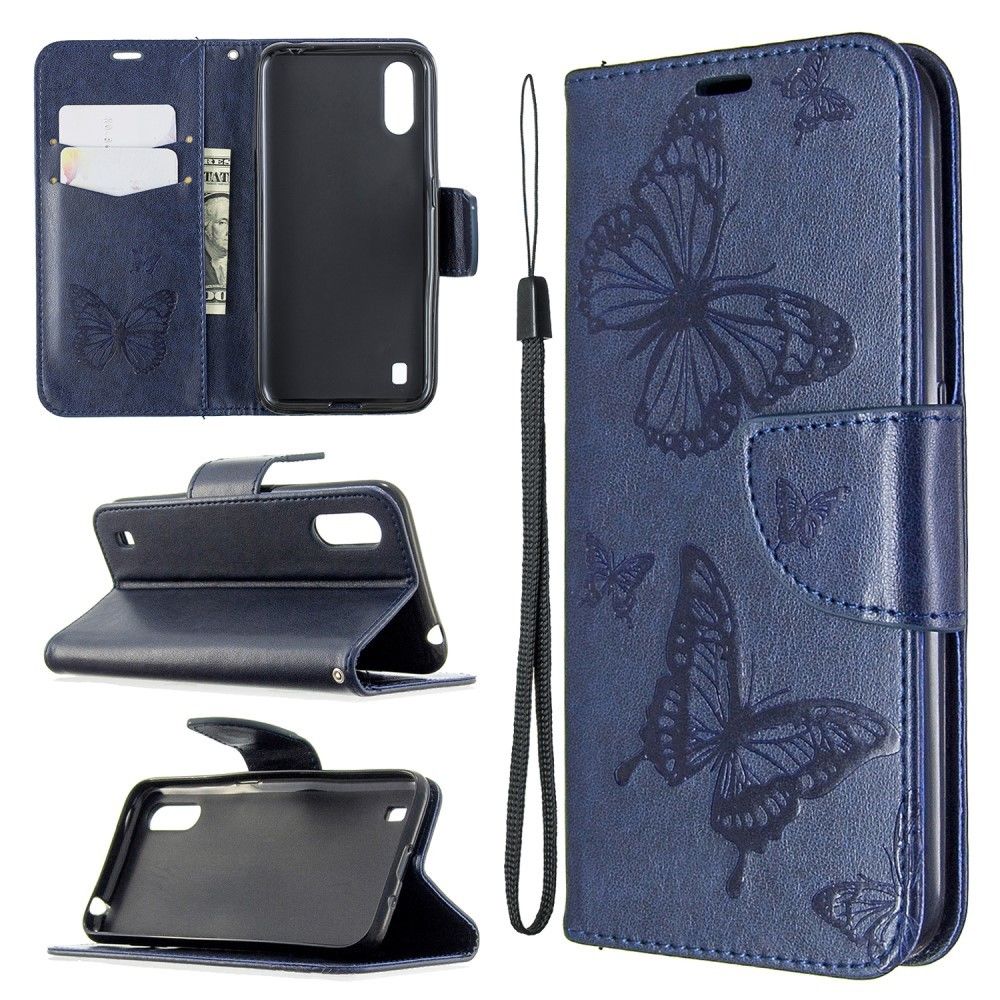 Generic - Etui en PU flip papillon bleu foncé pour votre Samsung Galaxy A01 - Coque, étui smartphone