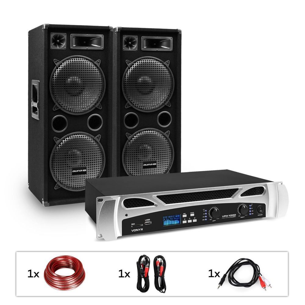 Electronic Star - EStar Bangkok Rhythm Set sono DJ : amplificateur PA 2x 500W , USB /MP3/SD , pack enceintes avec subwoofers 2x 12 "" , câbles inclus - Packs sonorisation
