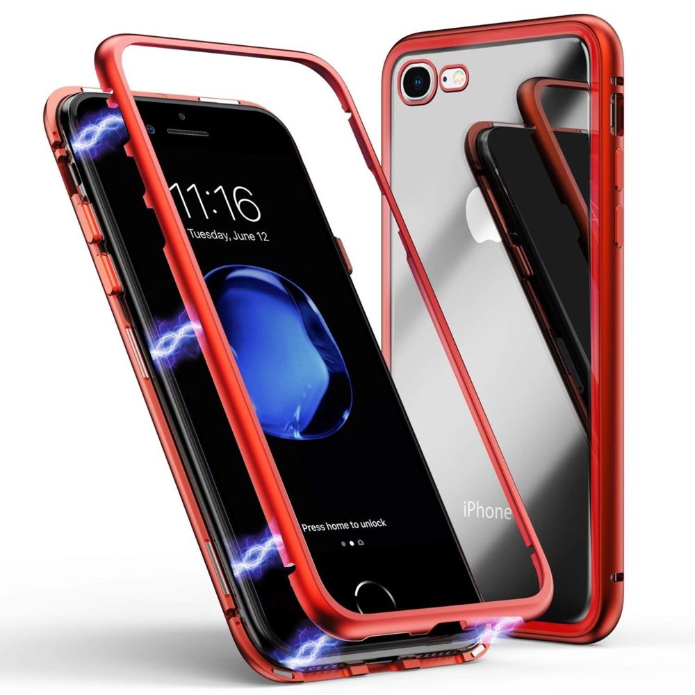 Phonillico - Coque pour iPhone SE 2020 - Coque Magnétique Rouge + Verre Trempé - Protection Métal Film Vitre Ecran Ultra Résistant Phonillico® - Coque, étui smartphone