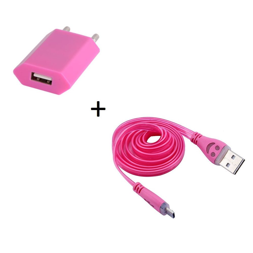 marque generique - Pack Chargeur pour SAMSUNG Galaxy E7 Smartphone Micro USB (Cable Smiley LED + Prise Secteur USB) Android Connecteur (ROSE BONBON) - Chargeur secteur téléphone
