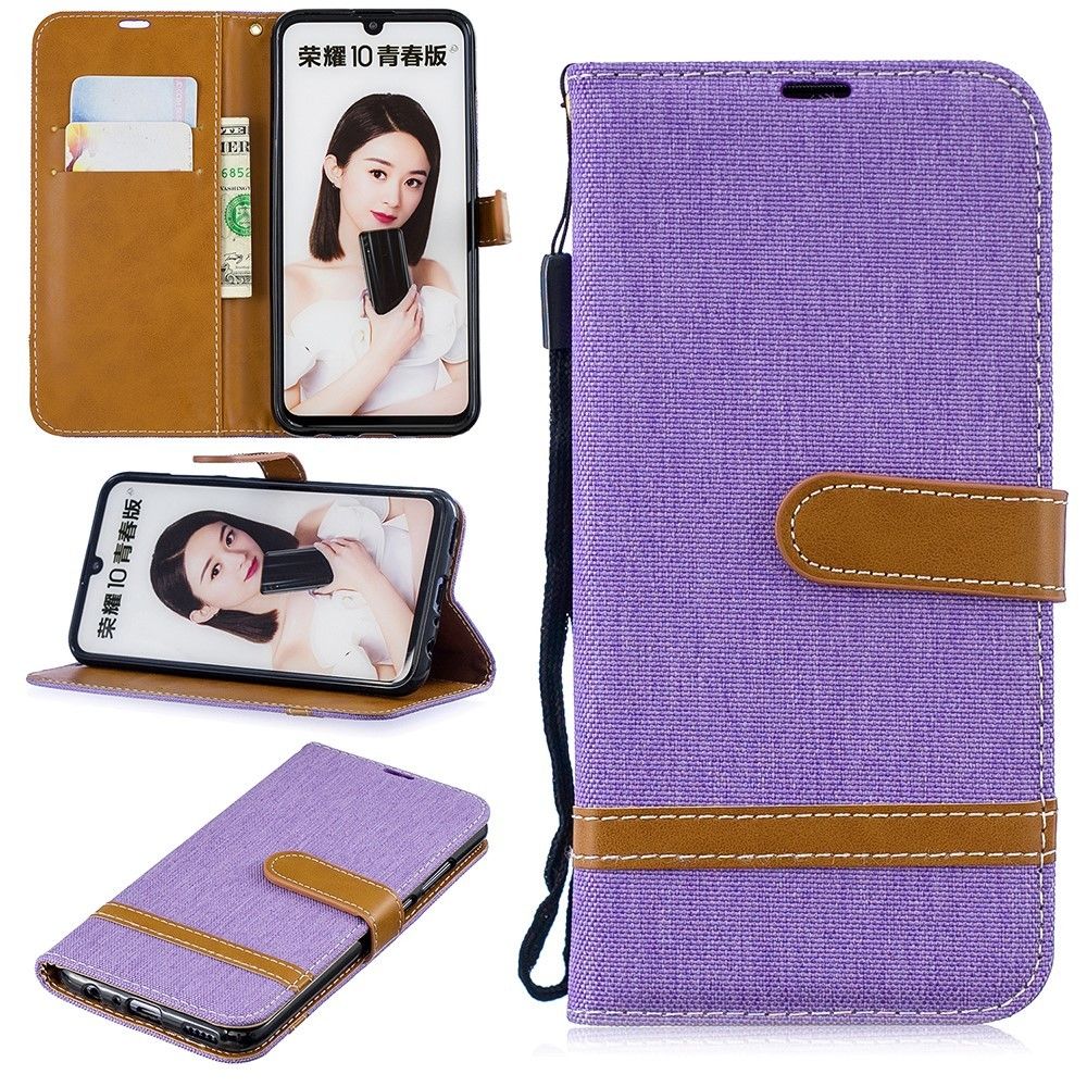 marque generique - Etui en PU tissu jean bicolore avec support violet pour votre Huawei P Smart (2019)/Honor 10 Lite - Autres accessoires smartphone