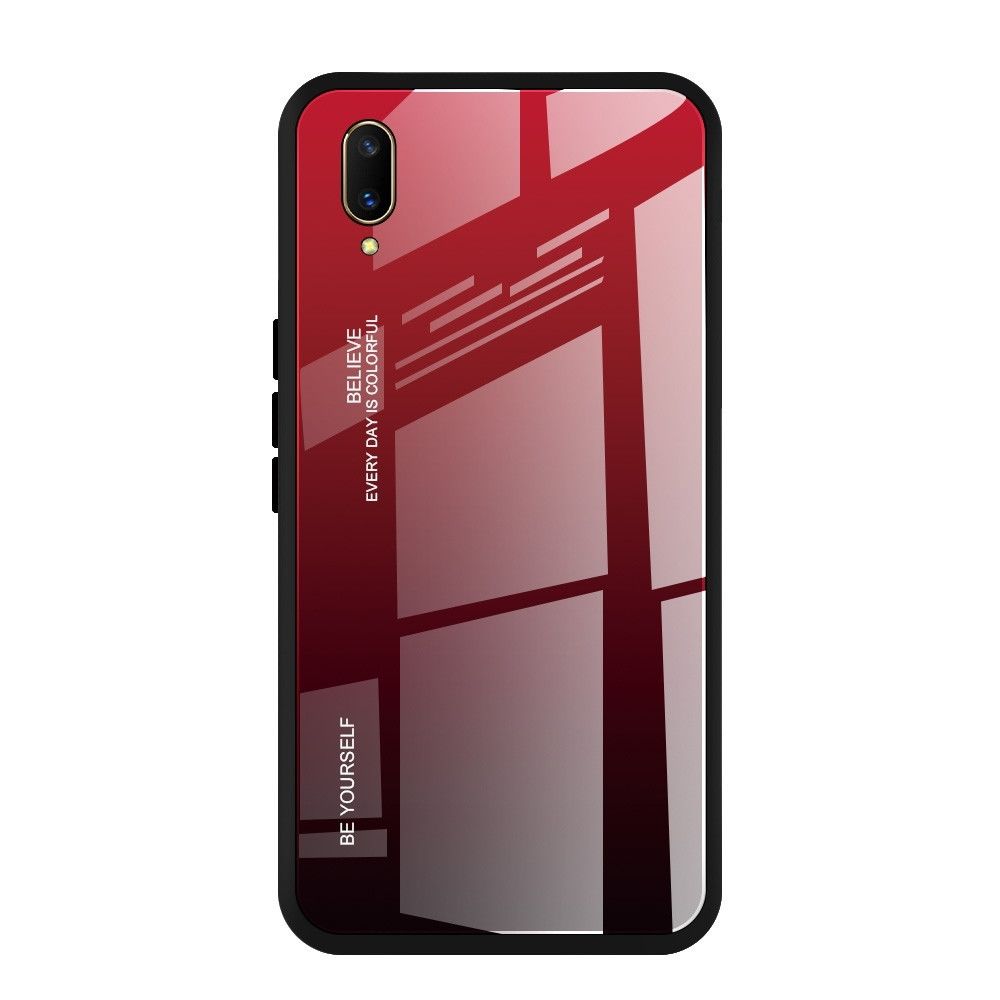 Wewoo - Coque Pour Vivo V11 Gradient Color Glass Case Rouge - Coque, étui smartphone