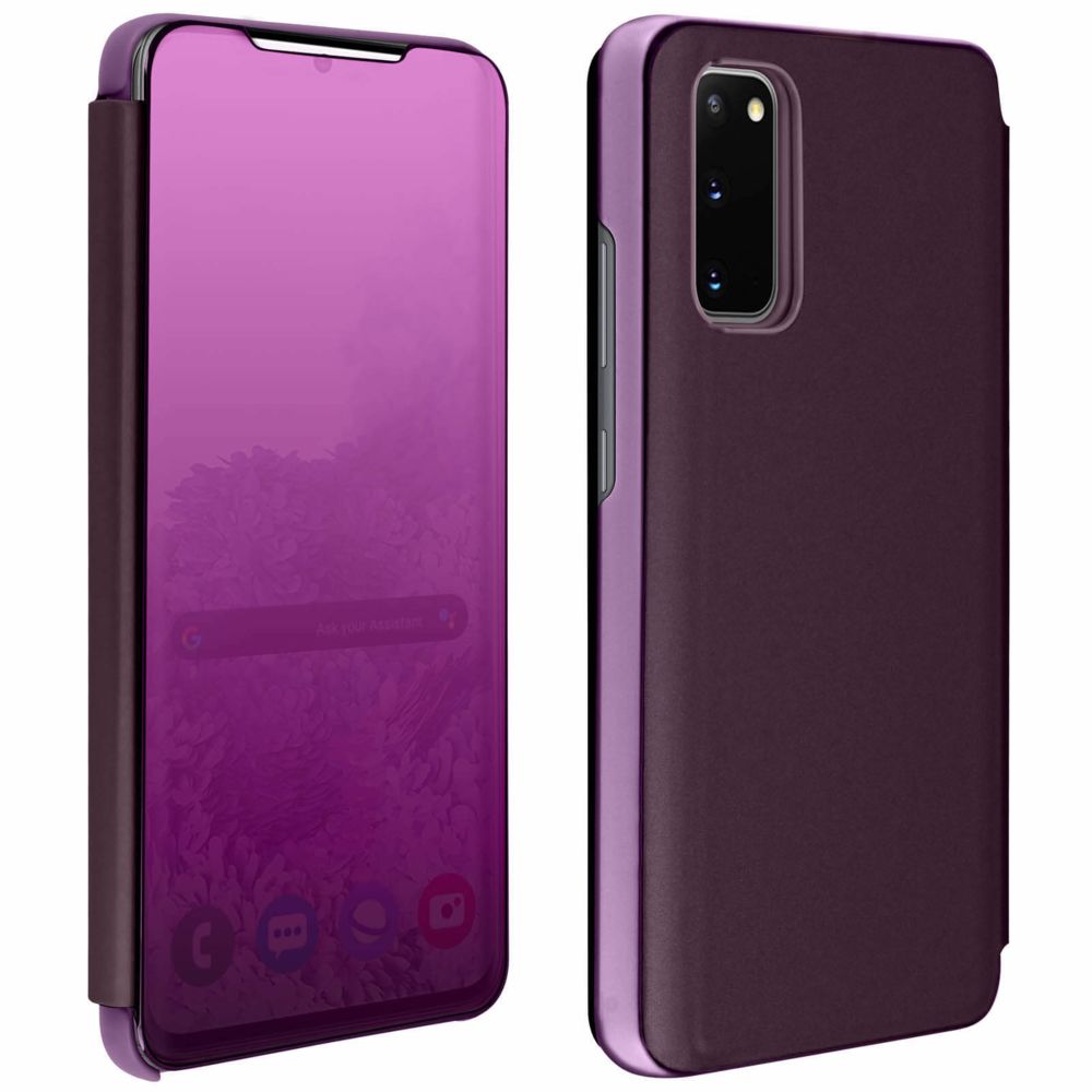 Avizar - Housse Galaxy S20 Clapet Effet Miroir Support Vidéo Compatible Qi violet - Coque, étui smartphone
