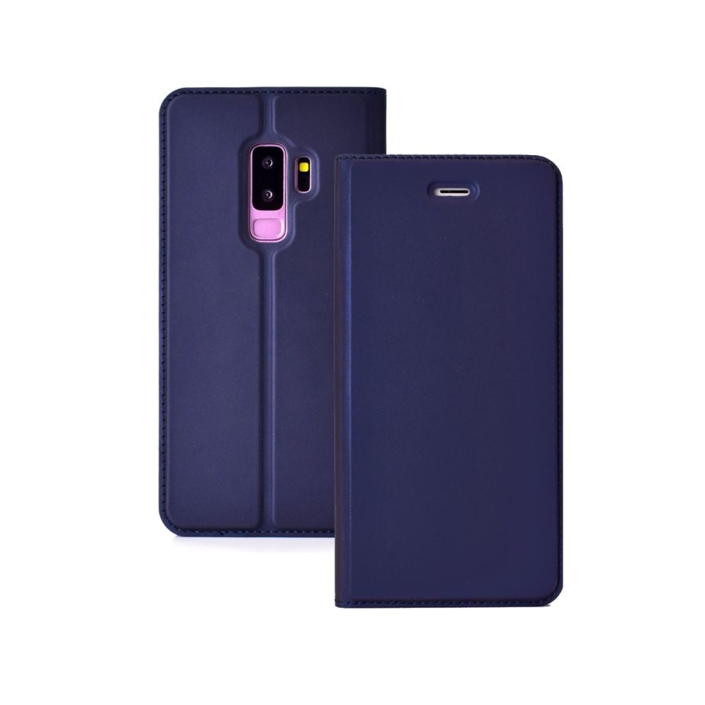 Wewoo - Housse Coque Ultra-mince appuyez sur la carte magnétique TPU + Etui en cuir PU pour Galaxy S9 +, avec fente pour et support (Bleu) - Coque, étui smartphone