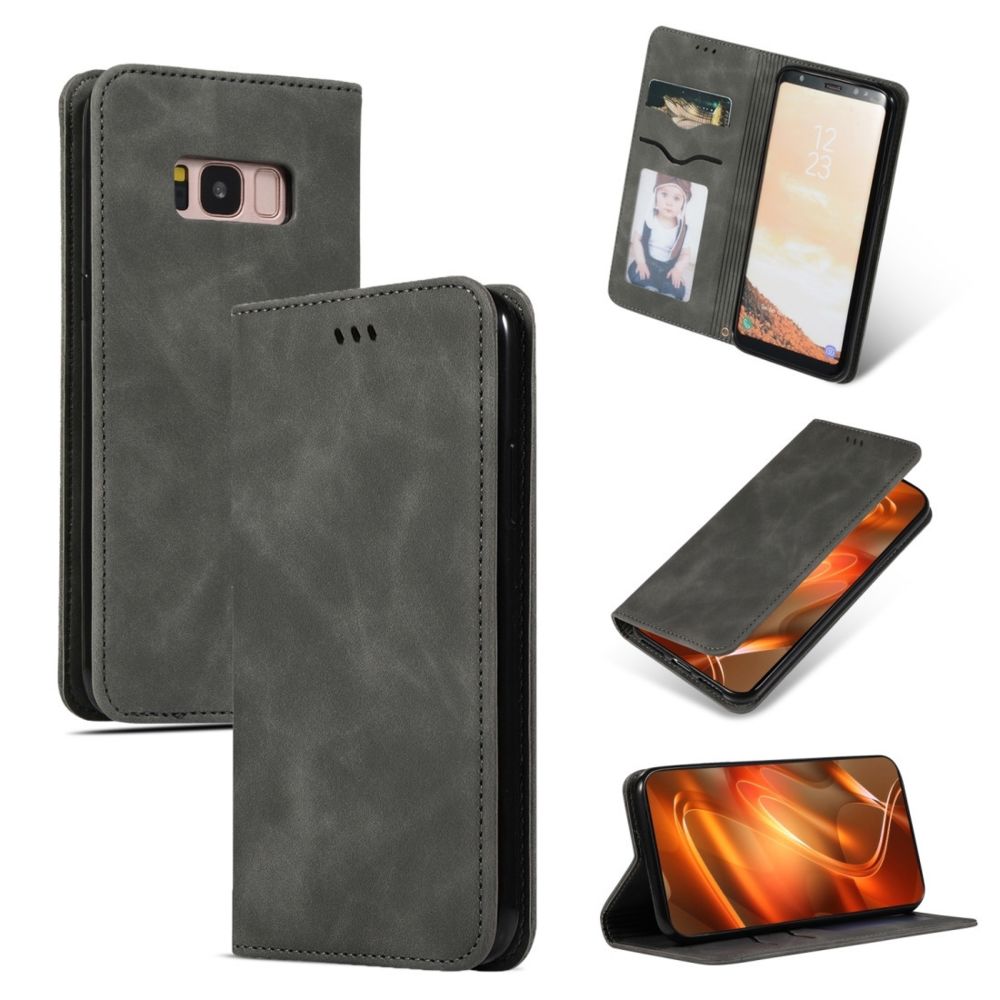 Wewoo - Housse Coque Etui en cuir avec rabat horizontal magnétique Business Skin Feel pour Galaxy S8 gris foncé - Coque, étui smartphone