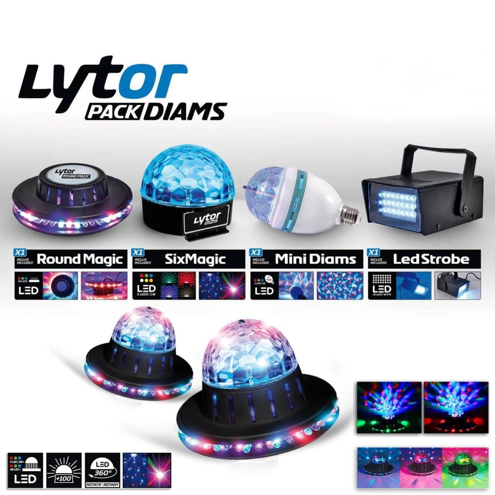 Lytor - Pack de 6 jeux de lumières à LEDS LYTOR DIAMS + 2 Effets Ovni RounDiams Friztal - Packs soirée lumière
