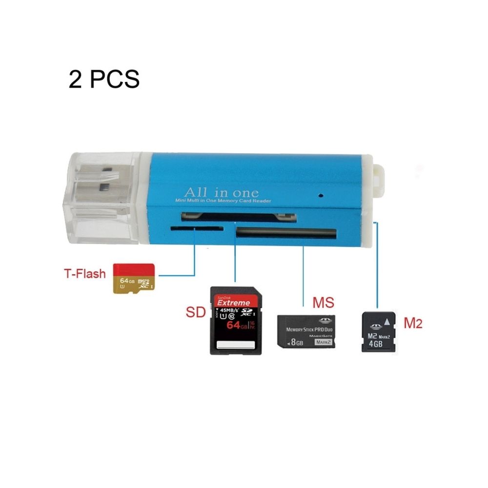 Wewoo - Lecteur de carte bleu 2 PCS Multi Tout en 1 USB 2.0 Micro SD SDHC TF M2 MMC MS PRO DUO - Lecteur carte mémoire