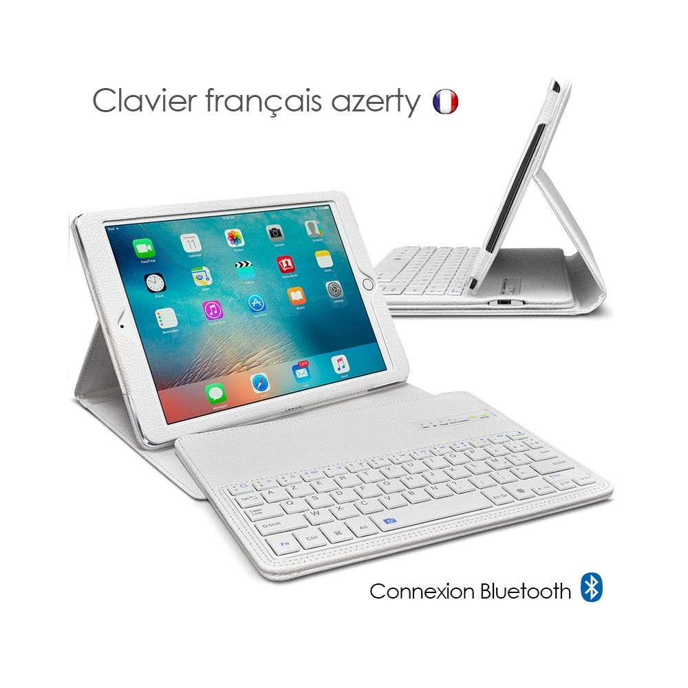 Karylax - Etui de Protection Blanc avec Clavier Français Azerty Français Bluetooth pour Apple iPad Air 1 / Air 2 - Clavier