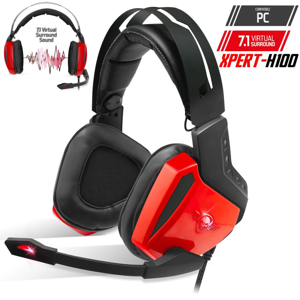 Spirit Of Gamers - Casque audio 7.1 Spirit of gamer XPERT-H100 RED - LED rouge - Compatible PC - Micro-Casque