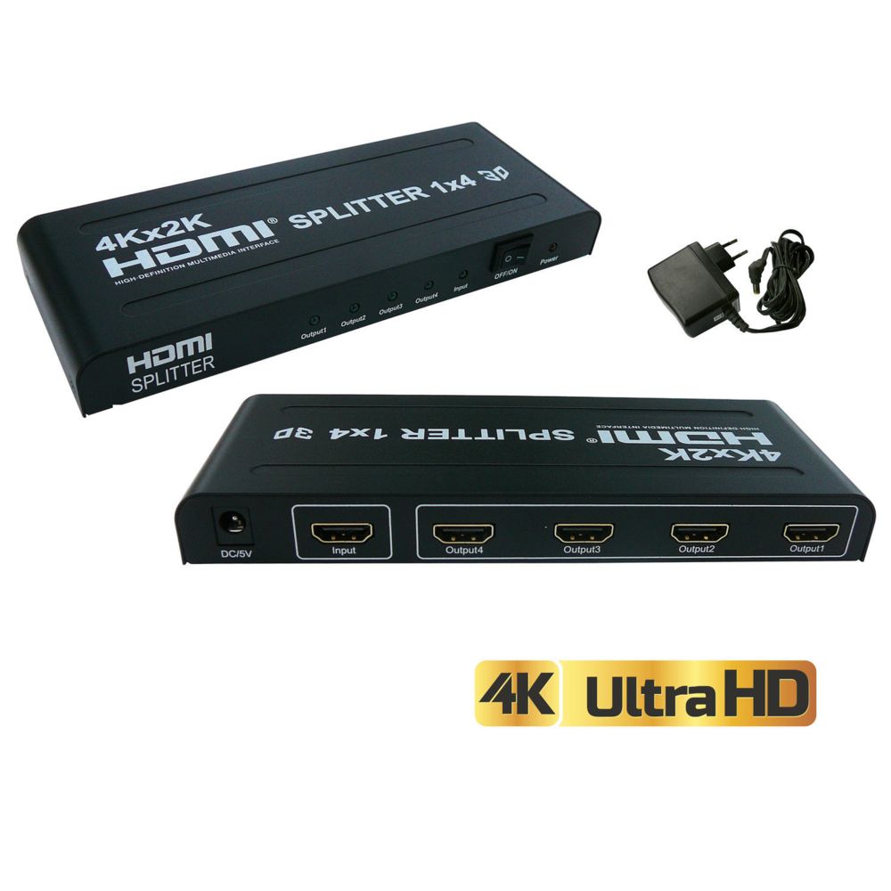 Kalea-Informatique - SPLITTER HDMI 1.4B 4 PORTS - RESOLUTION 4K 2160x3840 / COMPATIBLE 3D - Duplique le son et l'image d'une source HDMI - Switch