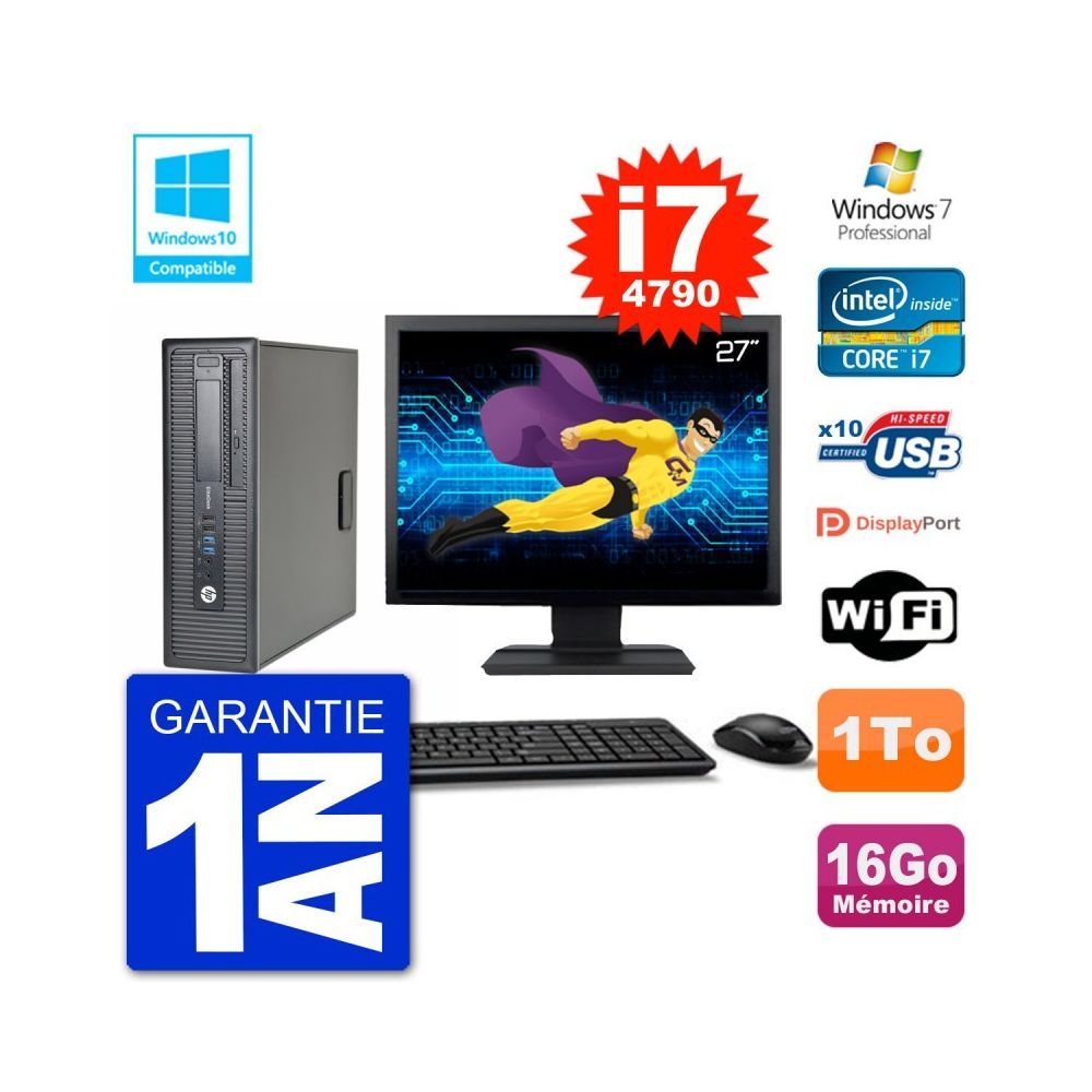 Hp - PC HP EliteDesk 800 G1 SFF Ecran 27"""" i7-4790 16Go Disque 1To Graveur DVD Wifi W7 - PC Fixe