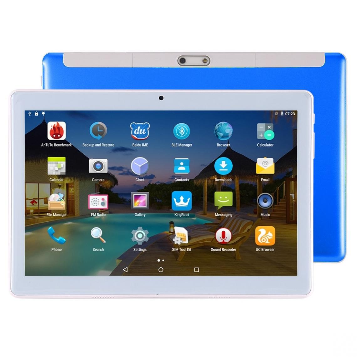 Wewoo - Tablette d'appel téléphonique 4G, 10,1 pouces 2,5D, 2 Go + 32 Go, Android 7.0 MTK6737 Quad Core 1,3 GHz, double SIM, GPS, OTG, avec étui en cuir (bleu) - Tablette Android