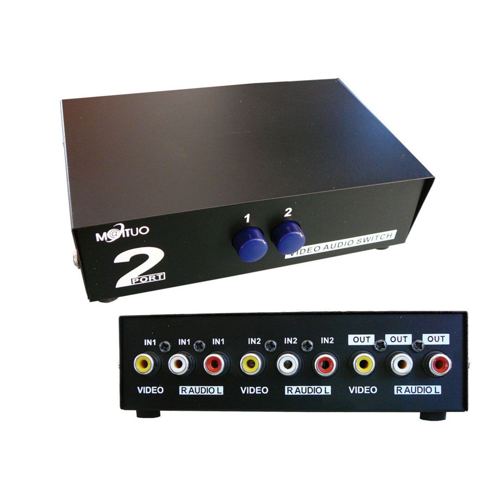 Kalea-Informatique - Switch AUDIO Stereo + VIDEO Composite - 2 Ports / Aiguille une entrée vers 2 sorties ou 2 entrées vers une sortie - Switch