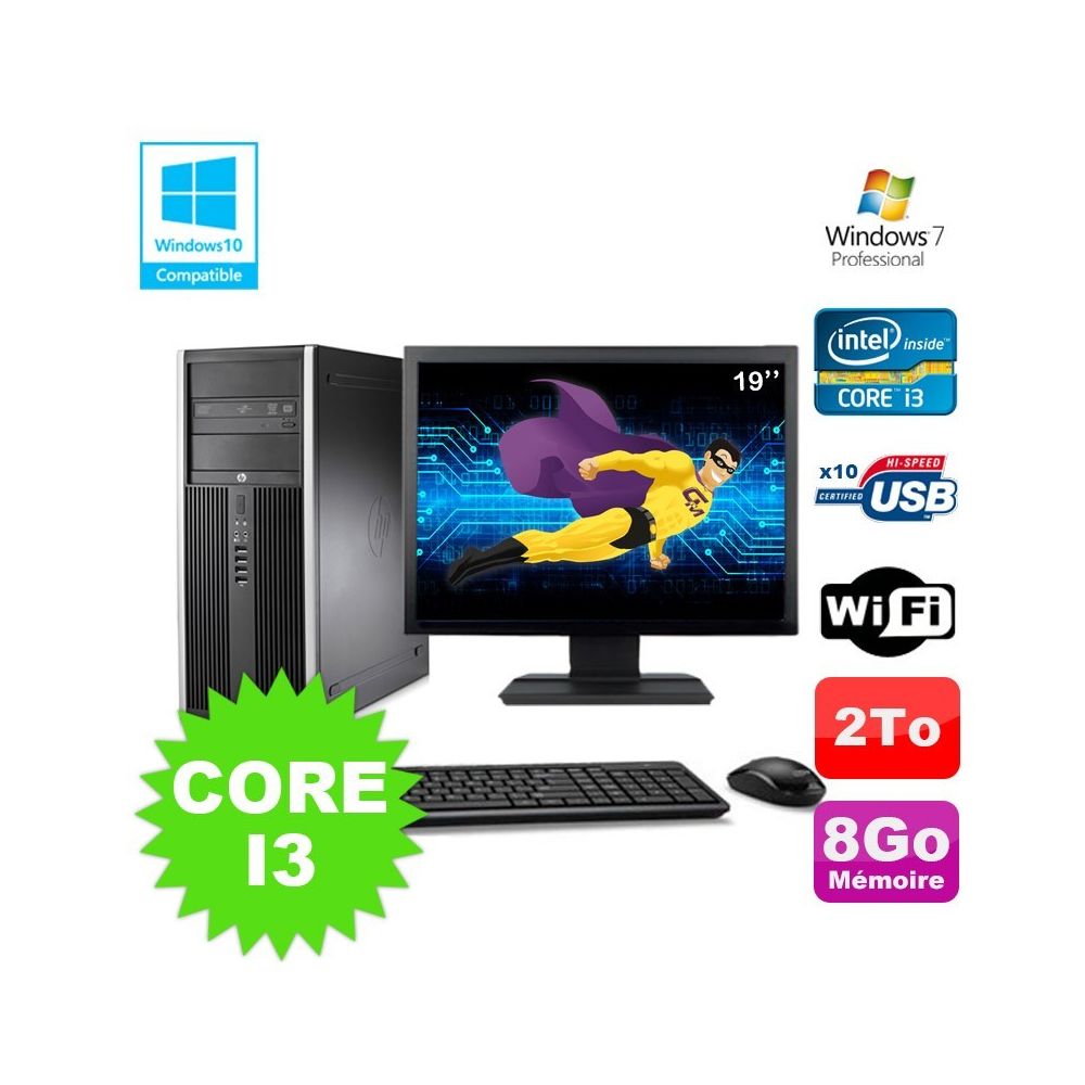 Hp - Lot PC Tour HP 8200 Core I3-2120 8Go 2To Graveur WIFI W7 + Ecran 19 - PC Fixe