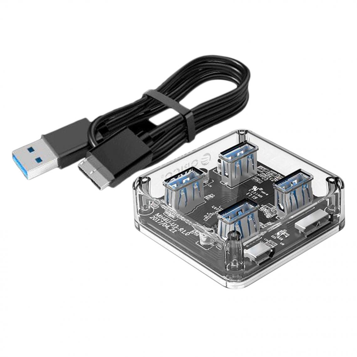 marque generique - HUB Transparent 4 Ports Adaptateur USB3.0 Séparateur D'alimentation USB Câble 100 Cm - Hub