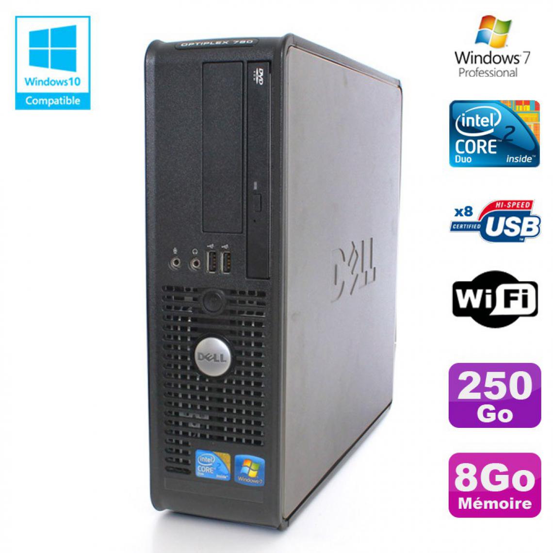 Dell - PC DELL Optiplex 780 Sff Core 2 Duo E8400 3Ghz 8Go DDR3 250Go WIFI Win 7 Pro - PC Fixe