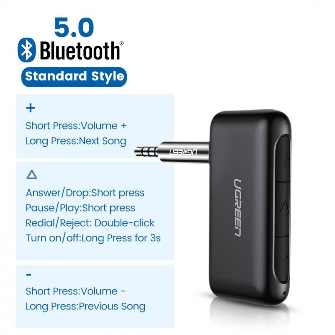 Generic - Adaptateur Audio Portable Cm 276 sans fil pour voiture, récepteur Bluetooth 5.0 aptX LL, 3.5mm, Aux, avec Microphone - Noir  - Clé USB Wifi