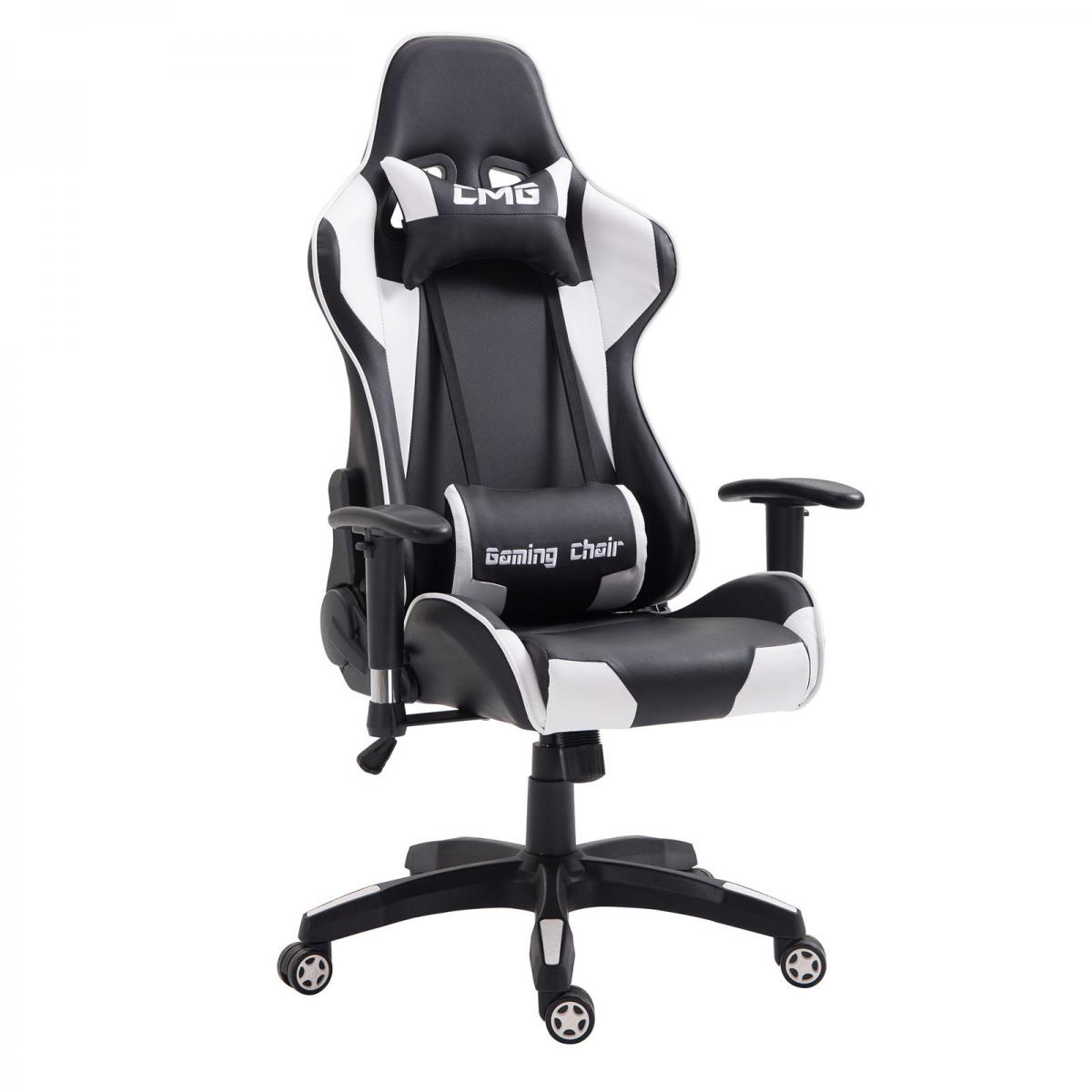 Idimex - Chaise de bureau GAMING, revêtement synthétique noir et blanc - Chaise gamer
