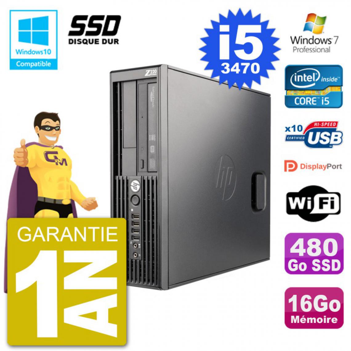 Hp - PC HP WorkStation Z220 SFF Core i5-3470 RAM 16Go SSD 480Go Graveur DVD Wifi W7 - PC Fixe