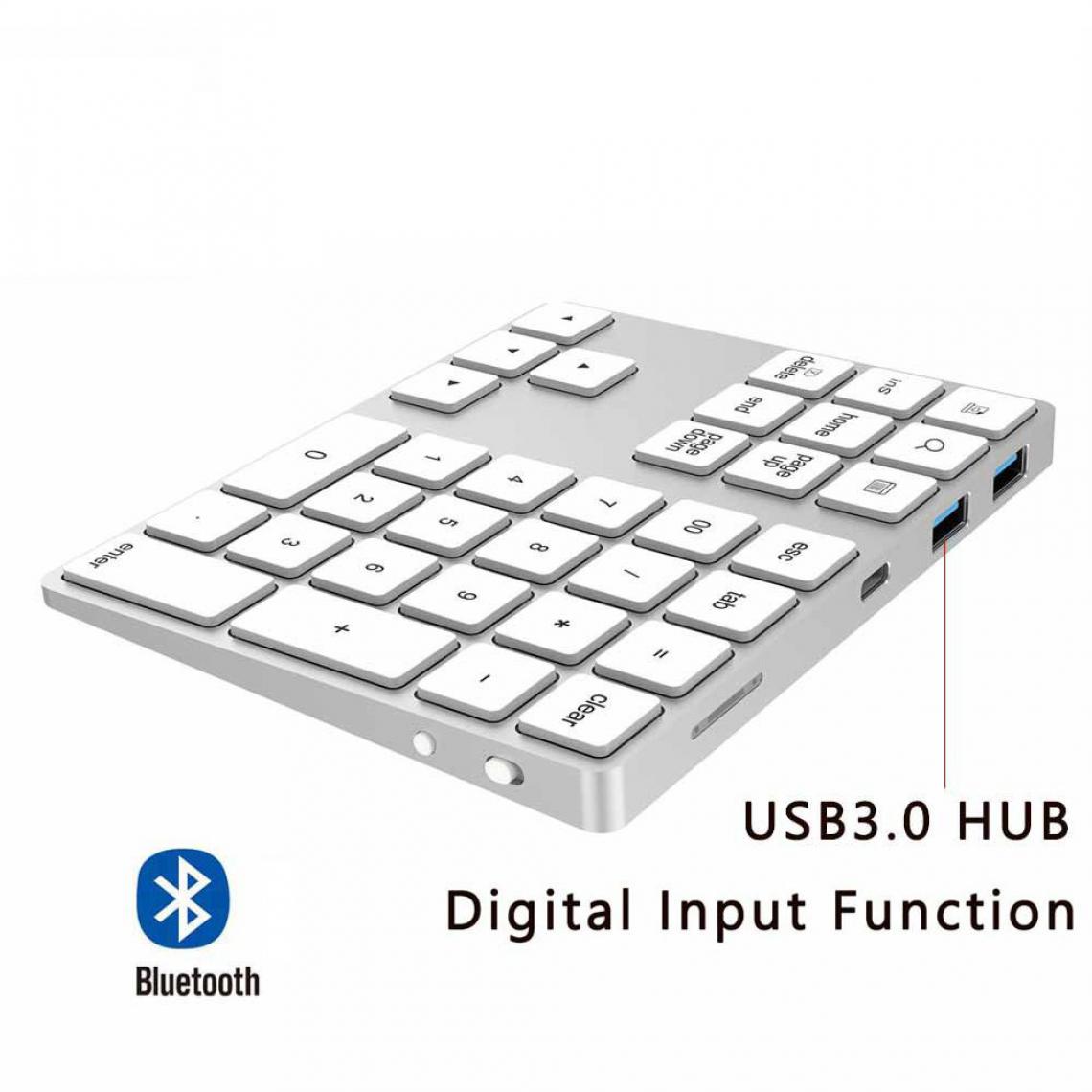 Generic -  Pavé numérique Avatto  Bluetooth sans fil, avec hub USB en alliage d’aluminium  pour ordinateur Windows, Mac OS et Android 14.7 * 11.5 * 1.3 cm - Blanc  - Clavier