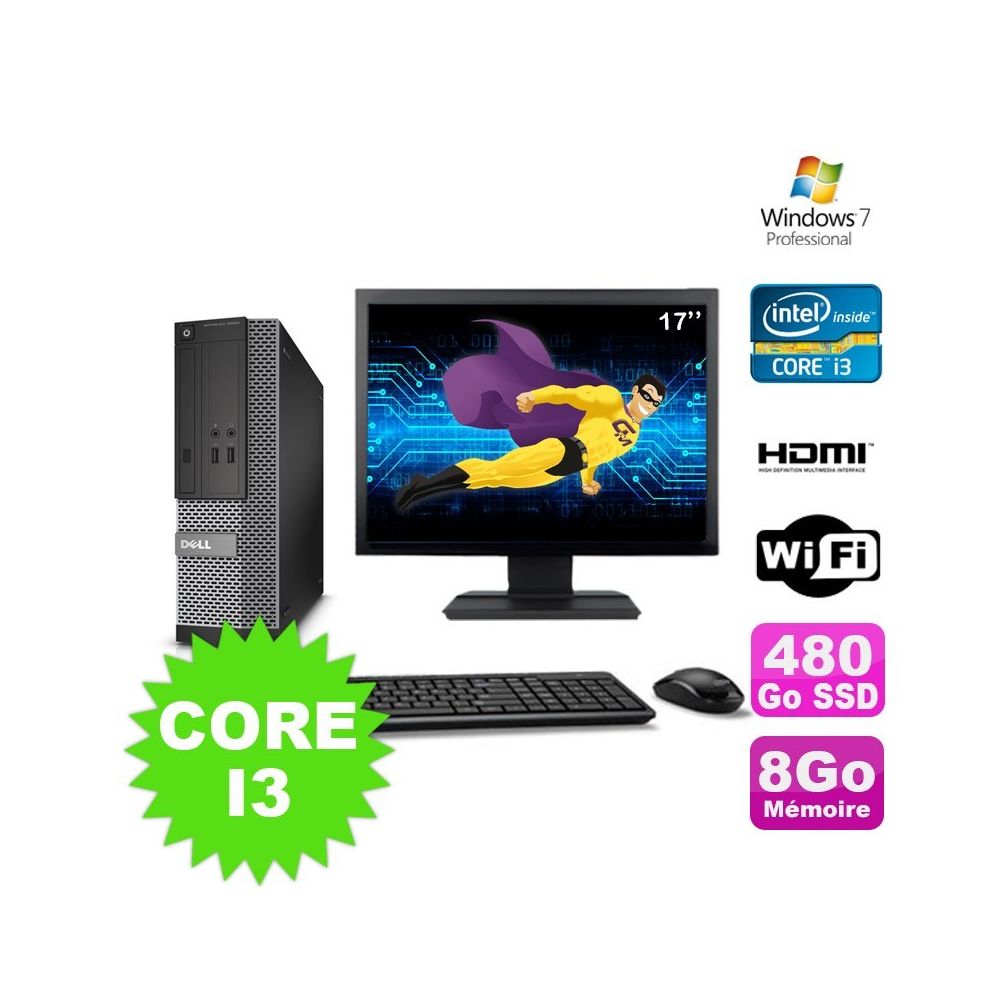 Dell - Lot PC DELL 3010 SFF I3-2120 DVD 8Go 480Go SSD HDMI Wifi W7 + Ecran 17"" - PC Fixe