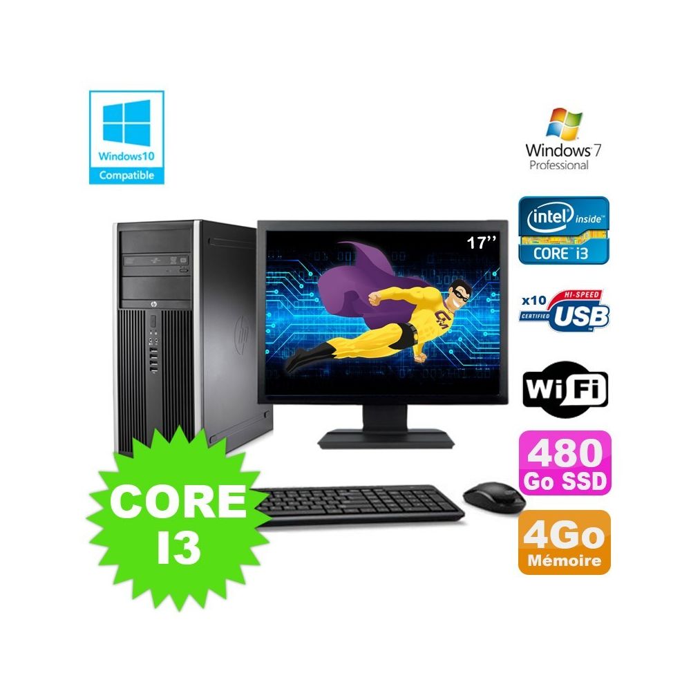 Hp - Lot PC Tour HP 8200 Core I3-2120 4Go 480Go SSD Graveur WIFI W7 + Ecran 17 - PC Fixe
