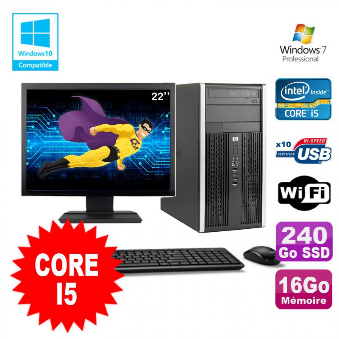 Hp - Lot PC Tour HP Pro 6200 Core I5 3.1Ghz 16Go 240Go SSD Graveur WIFI W7 + Ecran 22" - PC Fixe