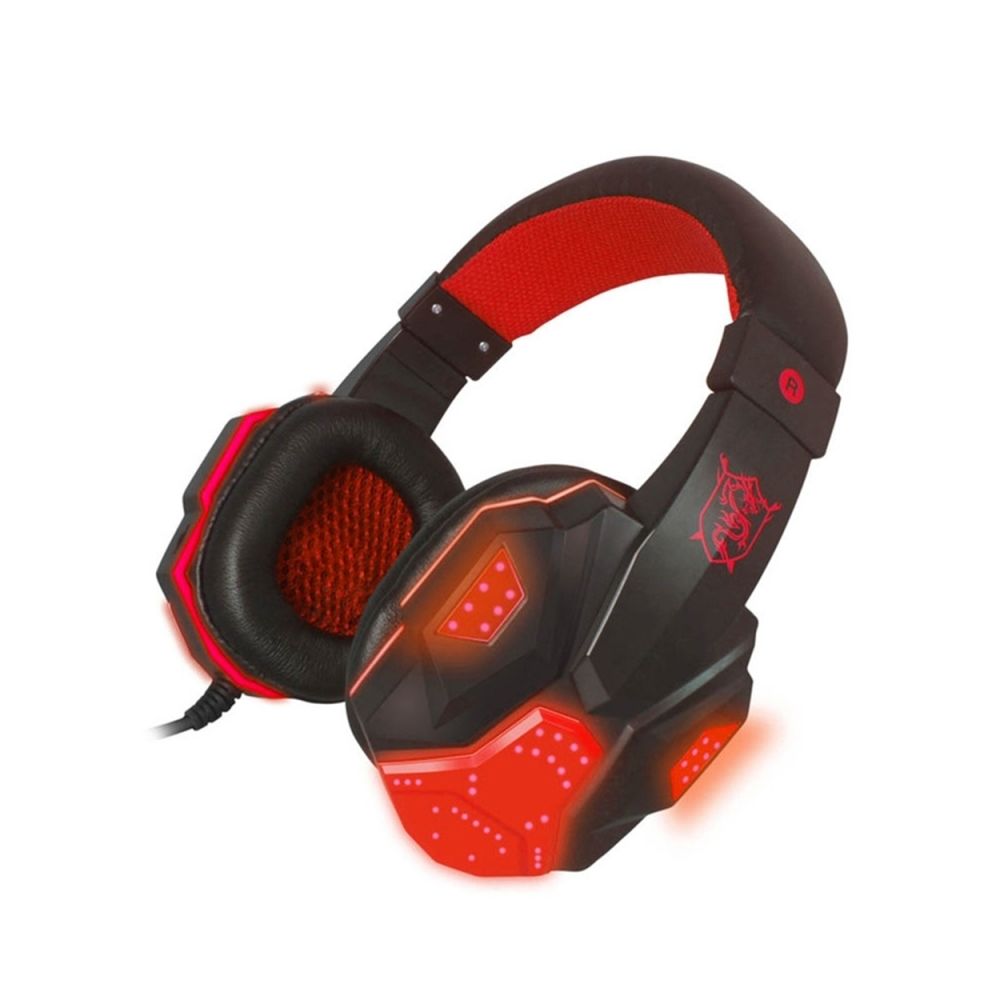 Wewoo - Casque sur-oreille gaming écouteurs Subwoofer Stéréo Basse Bandeau avec Microphone et USB LED Lumià¨re (Noir Rouge) - Micro-Casque