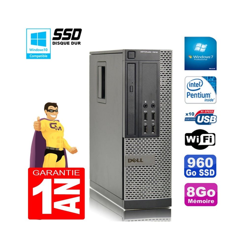 Dell - PC DELL 7010 SFF Intel G870 Ram 8Go Disque 960Go SSD Graveur Wifi W7 - PC Fixe