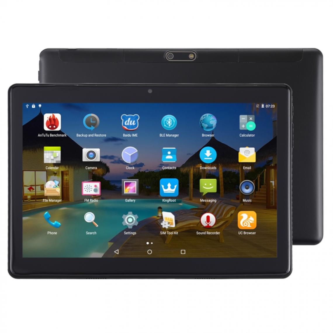 Wewoo - Tablette 3G 10,1 pouces 2.5D 2 Go + 32 Go Google Play Android 7.0 MTK6580 Quad Core 1.3GHz Dual SIM Support GPS OTG avec étui en cuir noir - Tablette Android