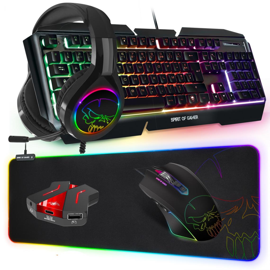 Spirit Of Gamers - Pack pro gamer FULL RGB Clavier, souris, tapis et casque - Compatible PC / PS4 /Xbox one / Xbox series S | X - Pack Clavier Souris