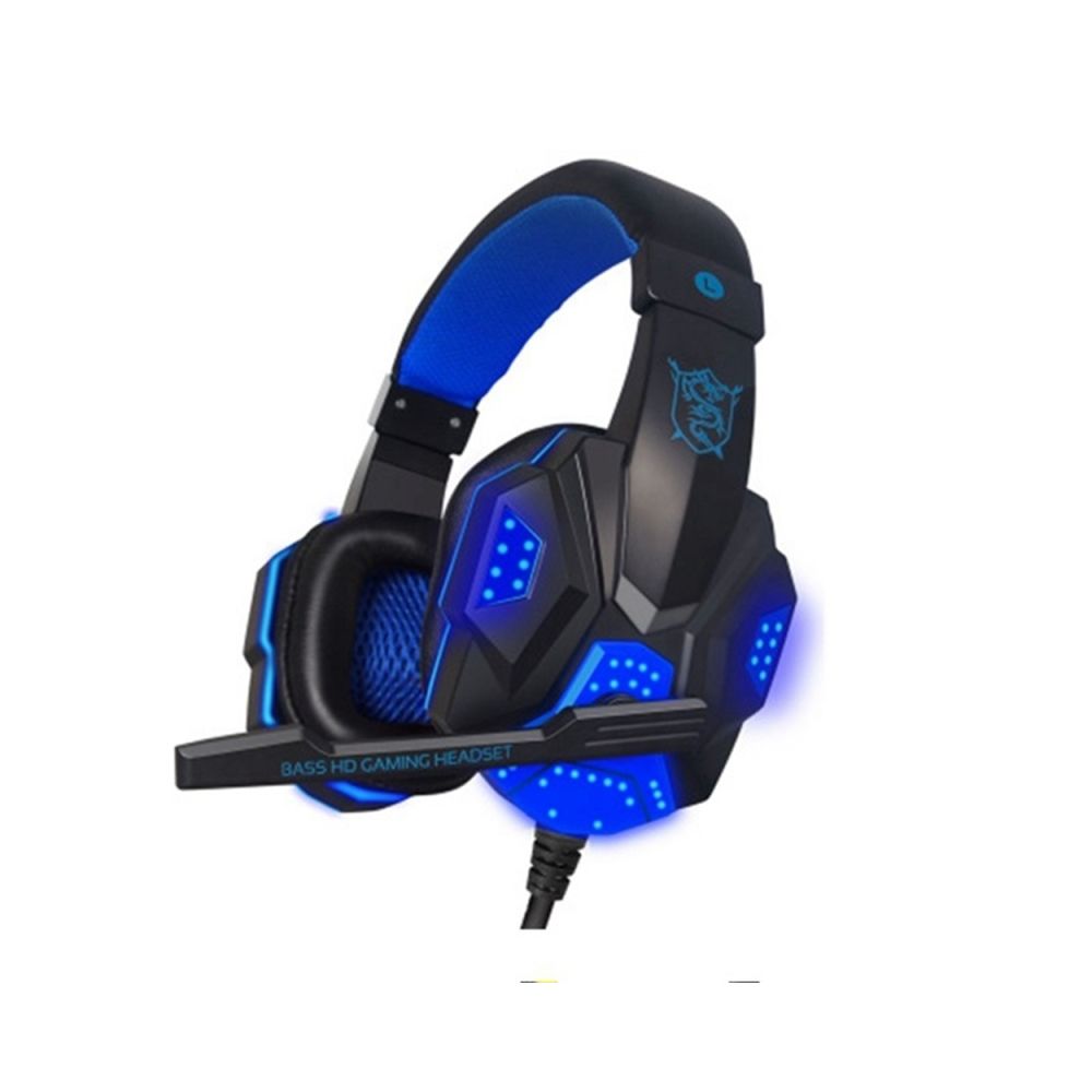 Wewoo - Casque sur-oreille Gaming Headphone Subwoofer Stereo Bass Bandeau Headset avec microphone et lumière LED USB (Noir Bleu) - Micro-Casque