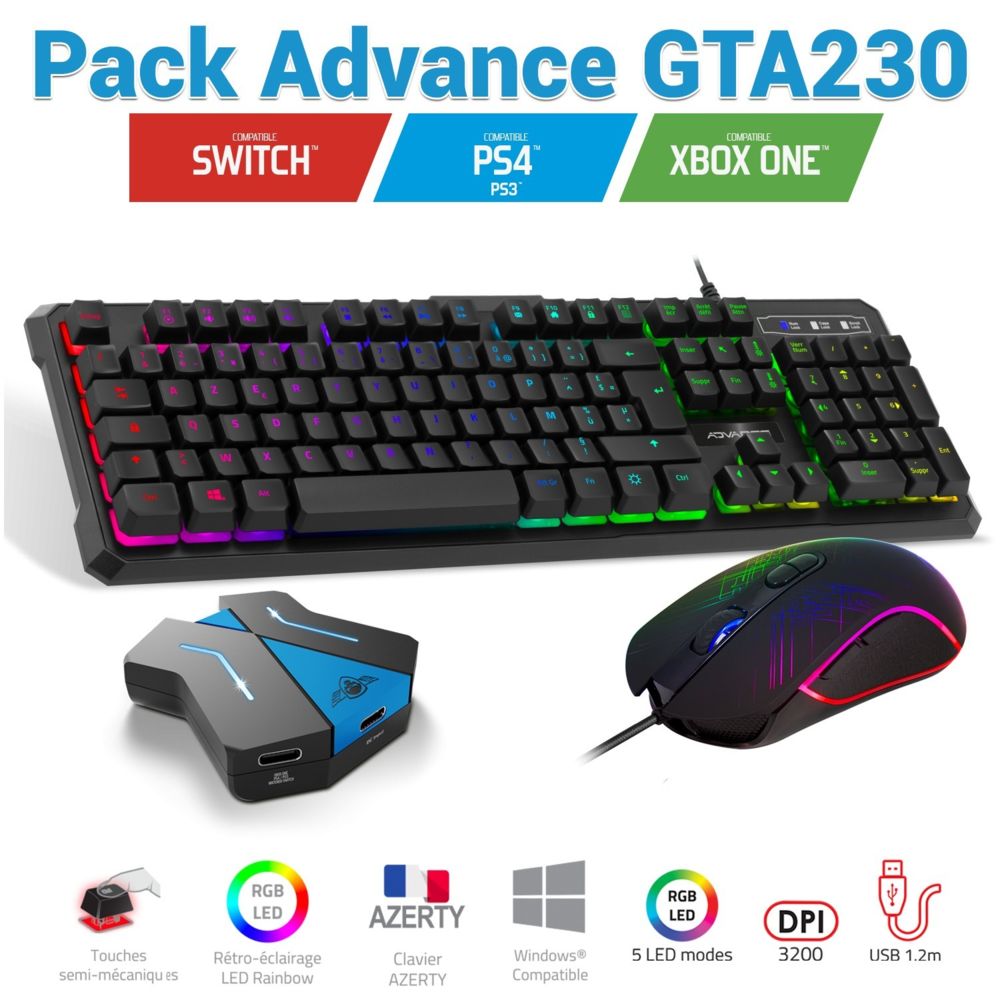 Advance - Pack clavier, souris Advance GTA 230 et convertisseur pour PS4 / Xbox one / Switch - Pack Clavier Souris